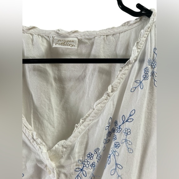 White midi vintage blue floral embroidered maxi dress cottage core - Picture 3 of 4